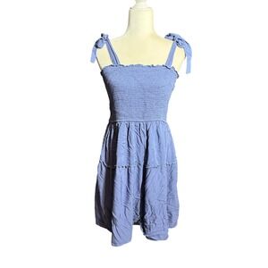 Zesica‎ Smocked Tiered Midi Dress Blue Spaghetti Strap Tie Shoulder XL